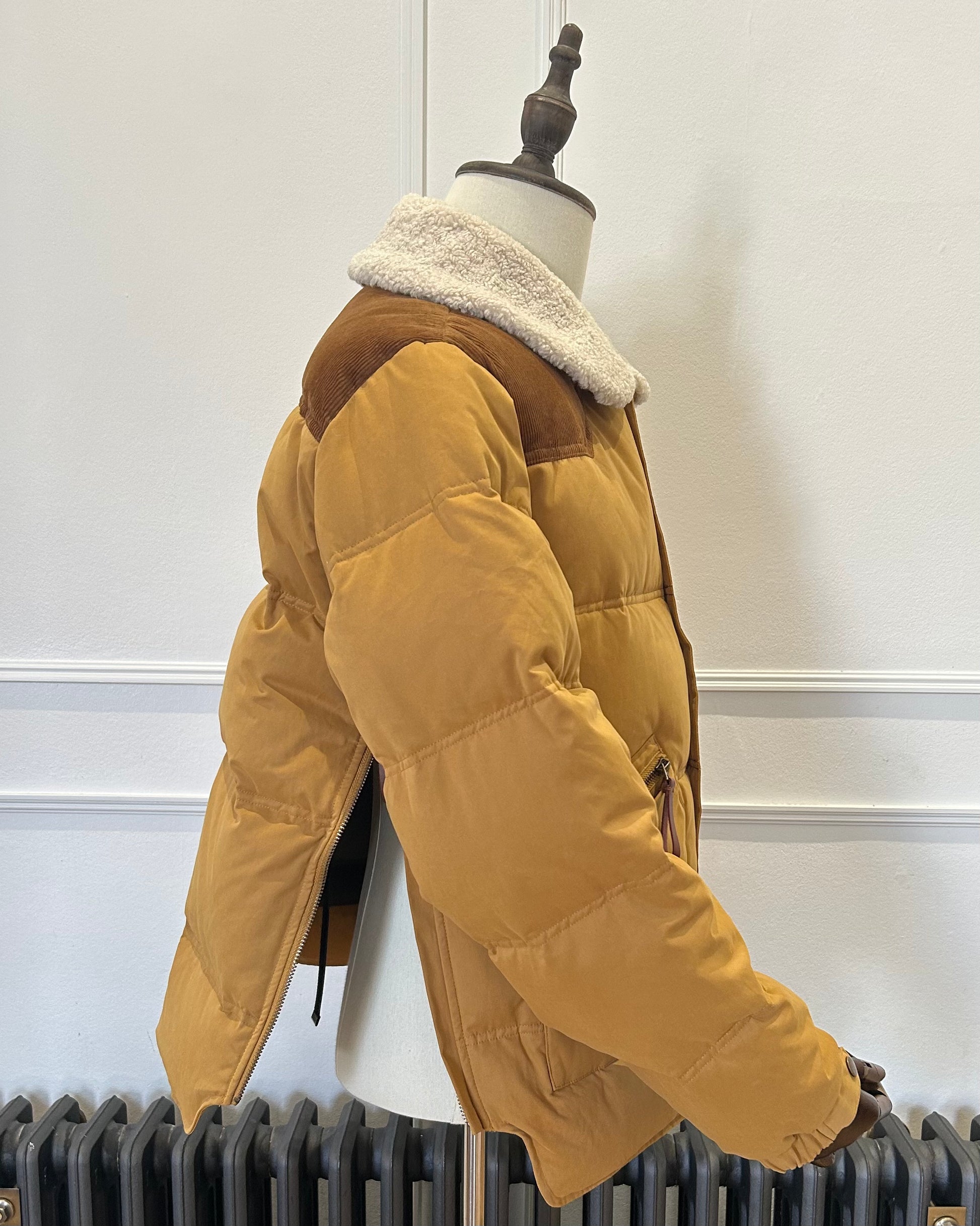 Supermoon Hunting Down Jacket with 90/10 duck down, product image 4. showing side view with side zips open. 