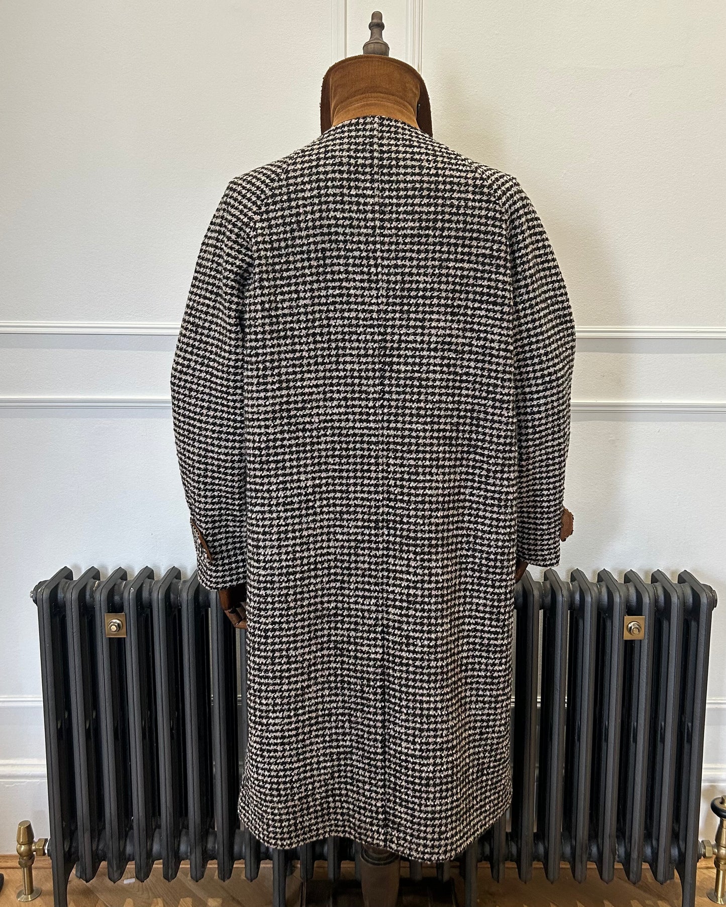 Supermoon Balmacaan wool blend dogtooth coat, product image 3 showing back view with collar up 