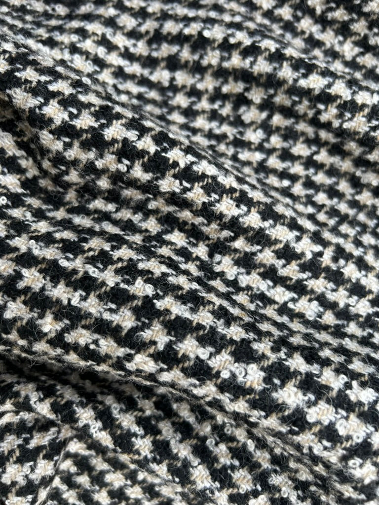 Supermoon Balmacaan wool blend dogtooth coat, product image 7. showing close up of wool cloth design 