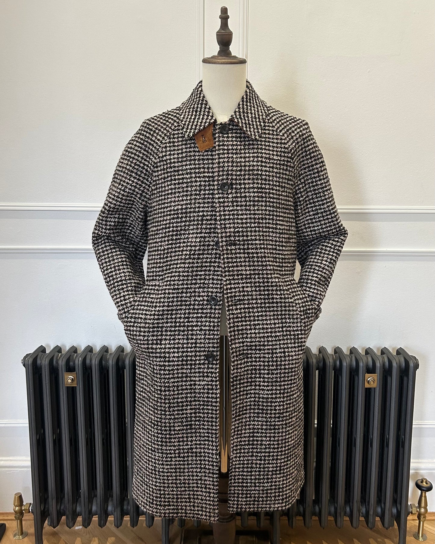 Supermoon Balmacaan wool blend dogtooth coat, product image 1. front view 