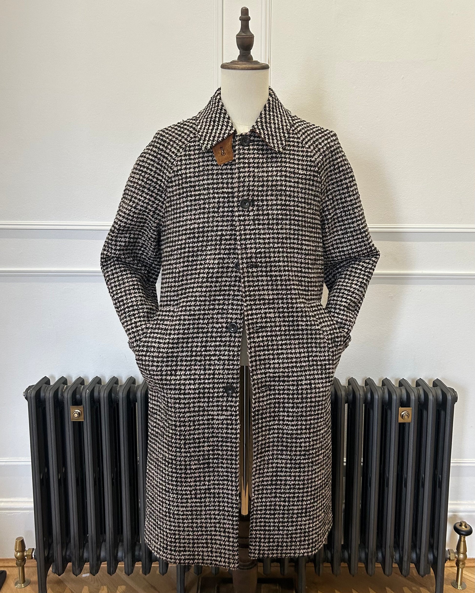 Supermoon Balmacaan wool blend dogtooth coat, product image 1. front view 